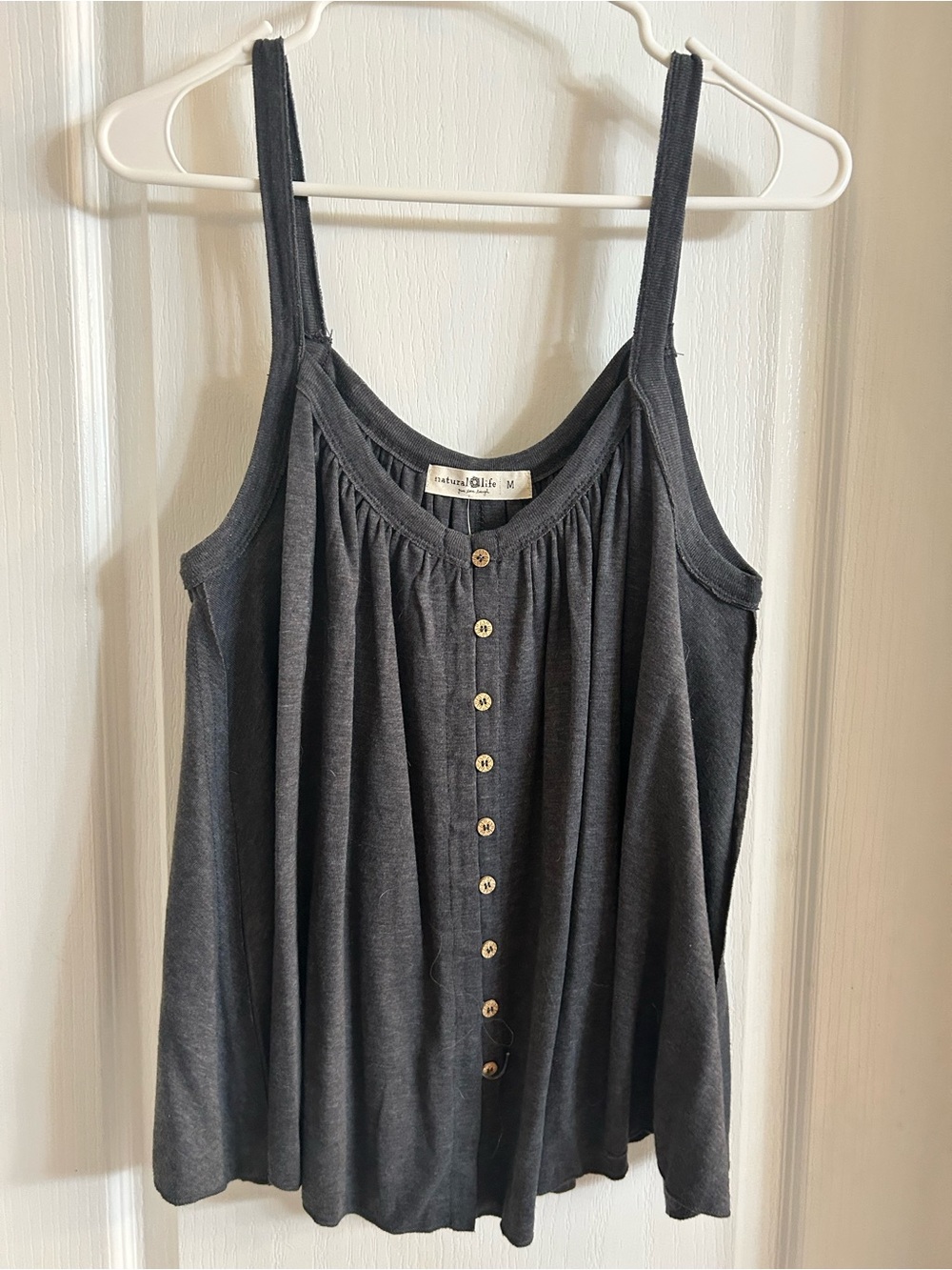 Natural life Slate Gray Button-Front Spaghetti Strap Tank - size medium - Picture 1 of 7